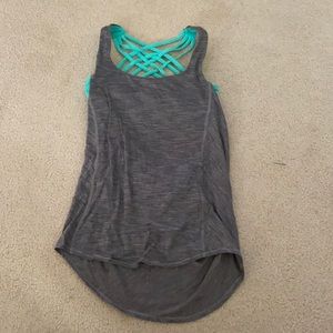 Lululemon Athletica tank top with built in bra Size 6 Grey and Turquoise